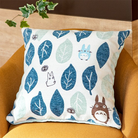 Coussin Totoro Feuilles Bleues et Vertes 45x45cm - Mon Voisin Totoro
