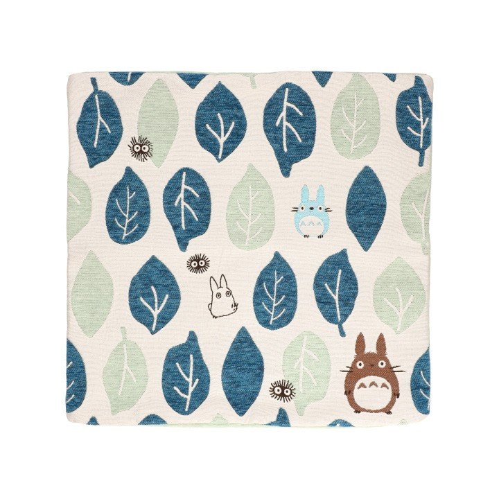 Coussin Totoro Feuilles Bleues et Vertes 45x45cm - Mon Voisin Totoro