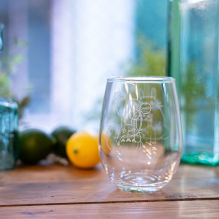 Verre gravé Totoro et trèfle blanc - Mon Voisin Totoro