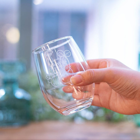 Verre gravé Totoro et trèfle blanc - Mon Voisin Totoro