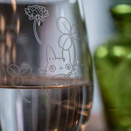 Verre gravé Totoro et trèfle blanc - Mon Voisin Totoro