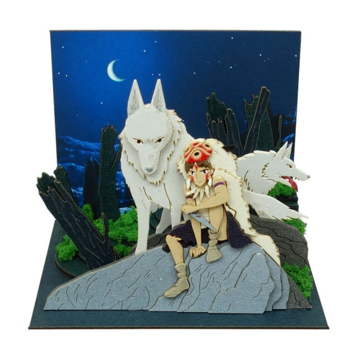 Diorama papier San et Moro sur un rocher -Princesse Mononoké