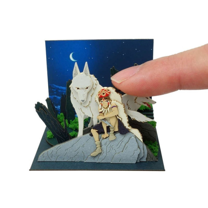 Diorama papier San et Moro sur un rocher -Princesse Mononoké