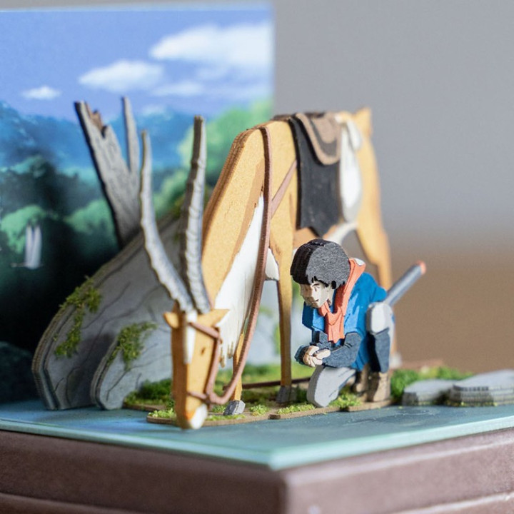 Diorama papier Ashitaka et Yakkuru -Princesse Mononoké