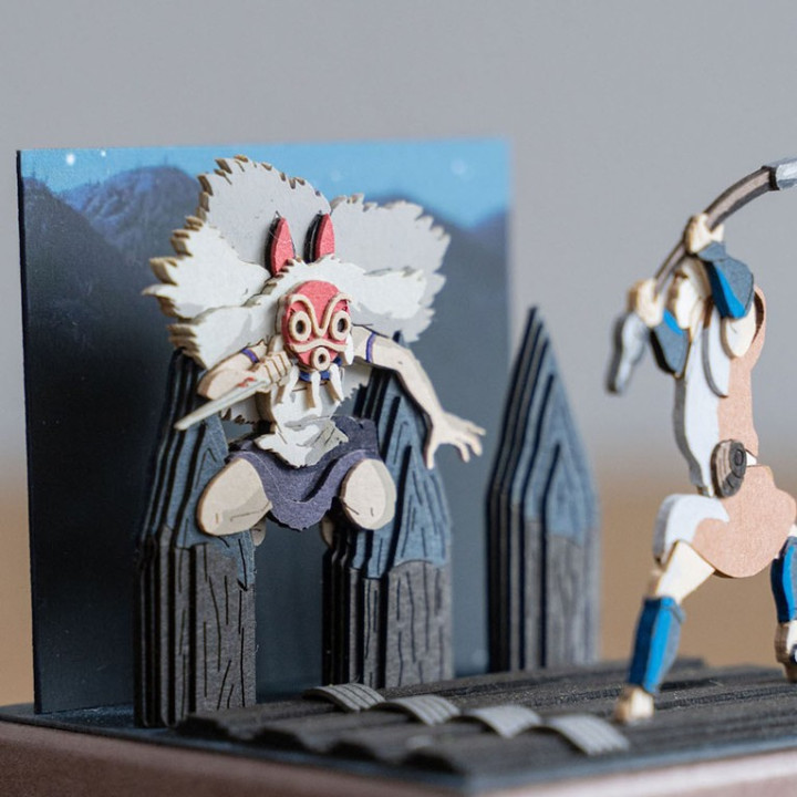 Diorama papier San au combat -Princesse Mononoké