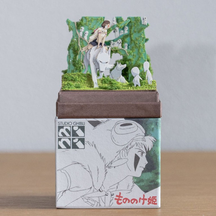 Diorama papier San, Moro et Kodama -Princesse Mononoké