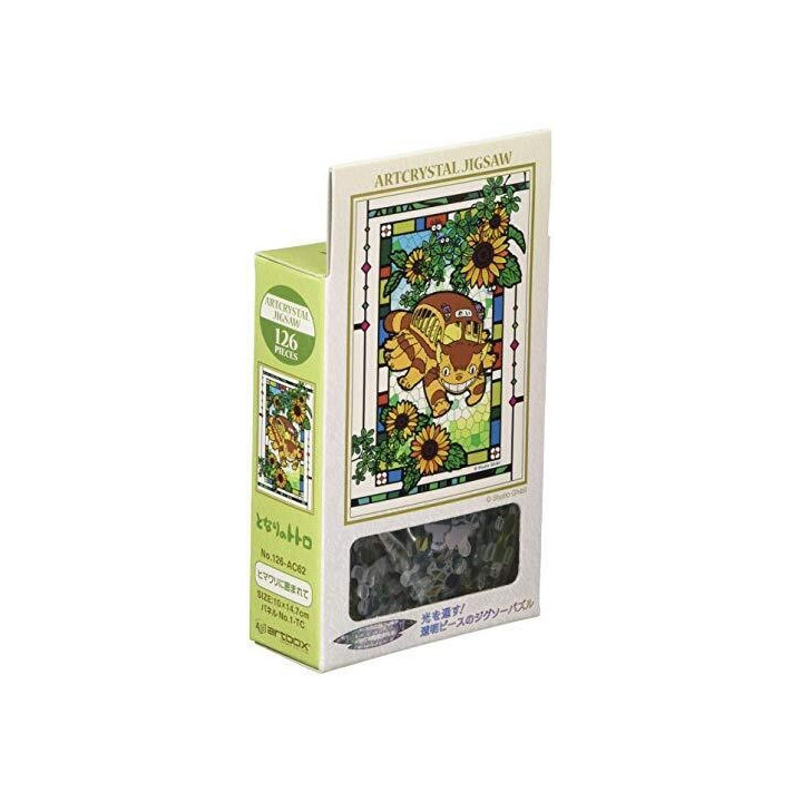 Stained glass Jigsaw Puzzle 126P Catbus and sunflowers - My Neighbor 