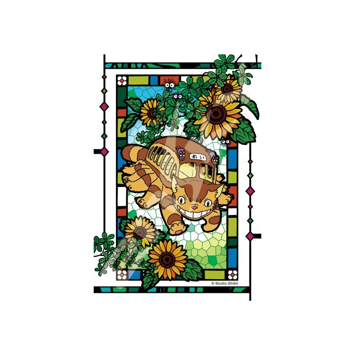 Stained glass Jigsaw Puzzle 126P Catbus and sunflowers - My Neighbor 