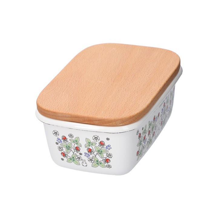 Beurrier émail avec couvercle bois Noiraudes 500ml - Mon Voisin Totor