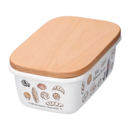 Beurrier émail avec couvercle bois Viennoiseries 500ml - Kiki La Peti