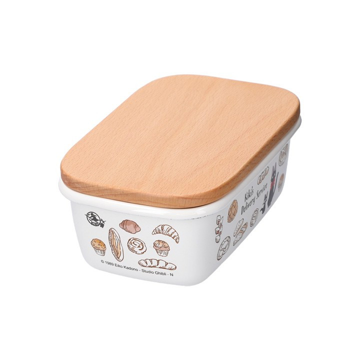 Beurrier émail avec couvercle bois Viennoiseries 500ml - Kiki La Peti