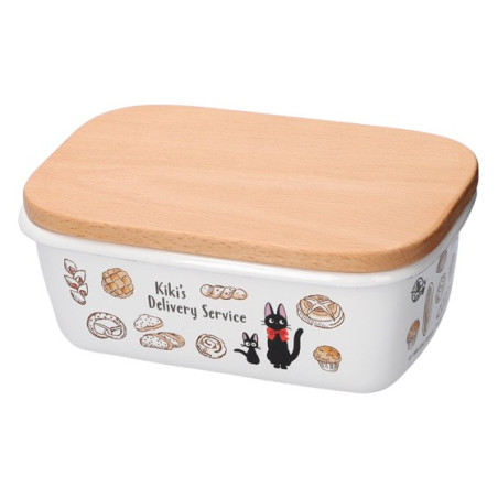 Beurrier émail avec couvercle bois Viennoiseries 500ml - Kiki La Peti