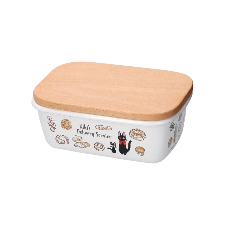 Beurrier émail avec couvercle bois Viennoiseries 500ml - Kiki La Peti