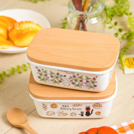 Beurrier émail avec couvercle bois Viennoiseries 500ml - Kiki La Peti