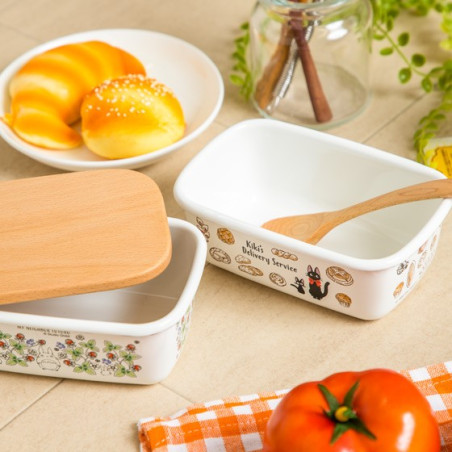 Beurrier émail avec couvercle bois Viennoiseries 500ml - Kiki La Peti