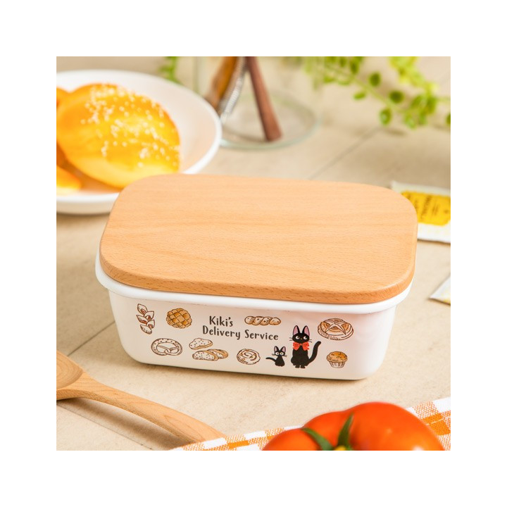 Beurrier émail avec couvercle bois Viennoiseries 500ml - Kiki La Peti