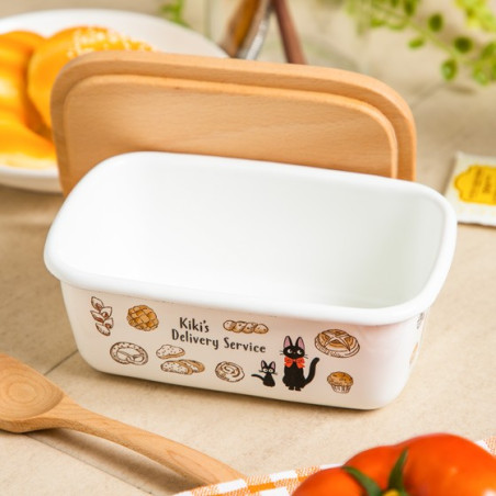 Beurrier émail avec couvercle bois Viennoiseries 500ml - Kiki La Peti