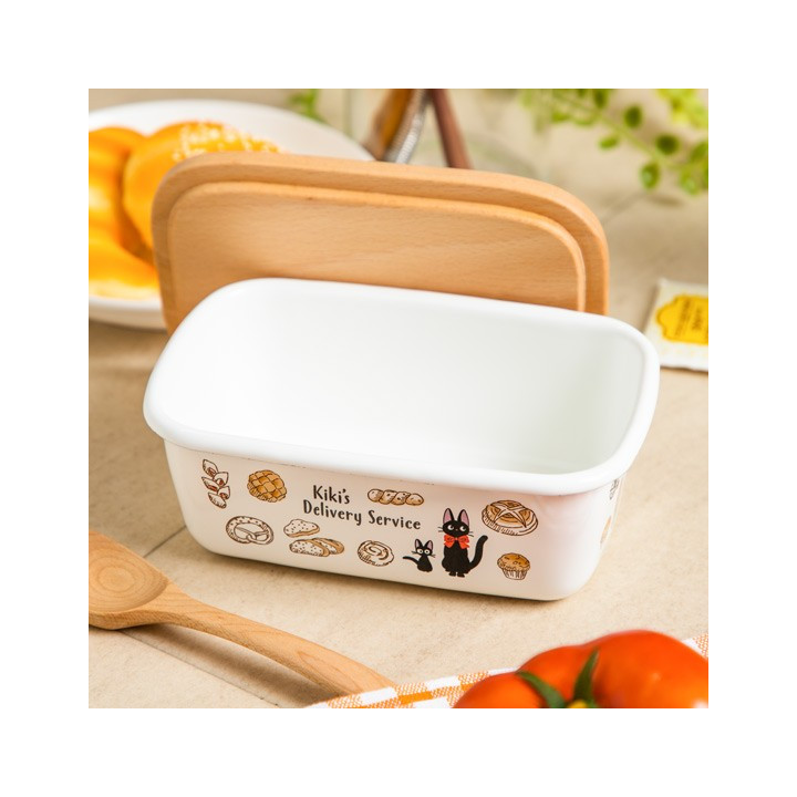 Beurrier émail avec couvercle bois Viennoiseries 500ml - Kiki La Peti