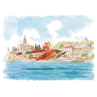 Carte de vœux aquarelle 24 x 15,8 cm Hydravion - Porco Rosso