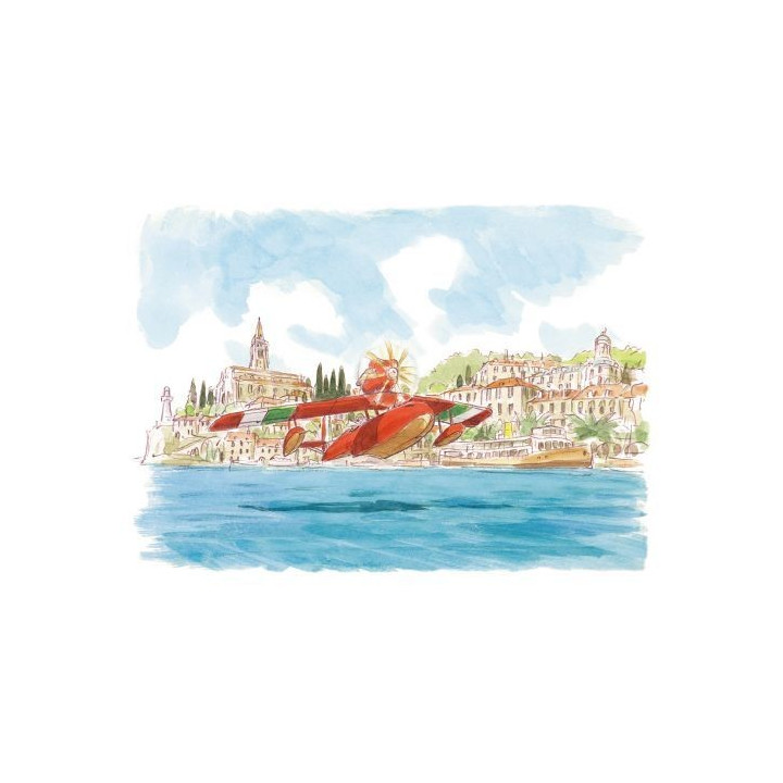 Carte de vœux aquarelle 24 x 15,8 cm Hydravion - Porco Rosso