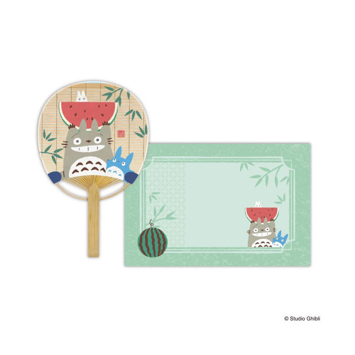 Éventail Bambou & Enveloppe Totoro avec Pastèque - Mon Voisin Totoro