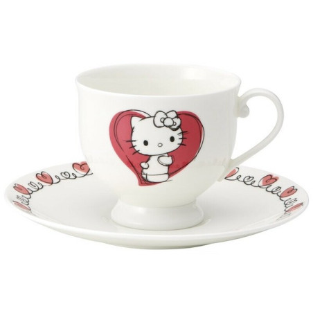 China etched cup & saucer - Hello Kitty