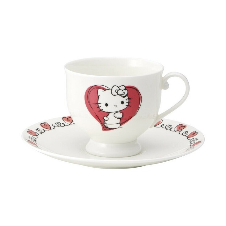 Tasse et sous-tasse en porcelaine gravées - Hello Kitty