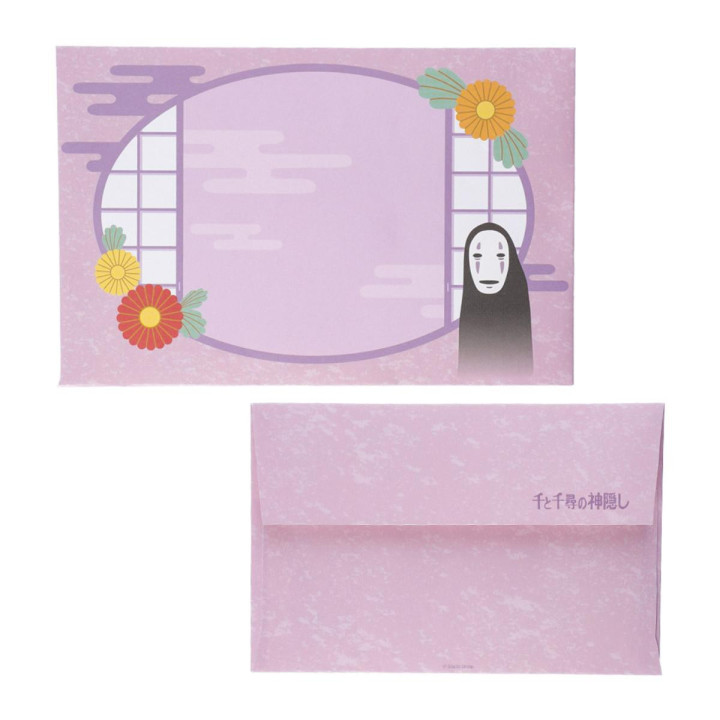 Éventail Bambou & Enveloppe No Face avec Fleur - Le Voyage de Chihiro
