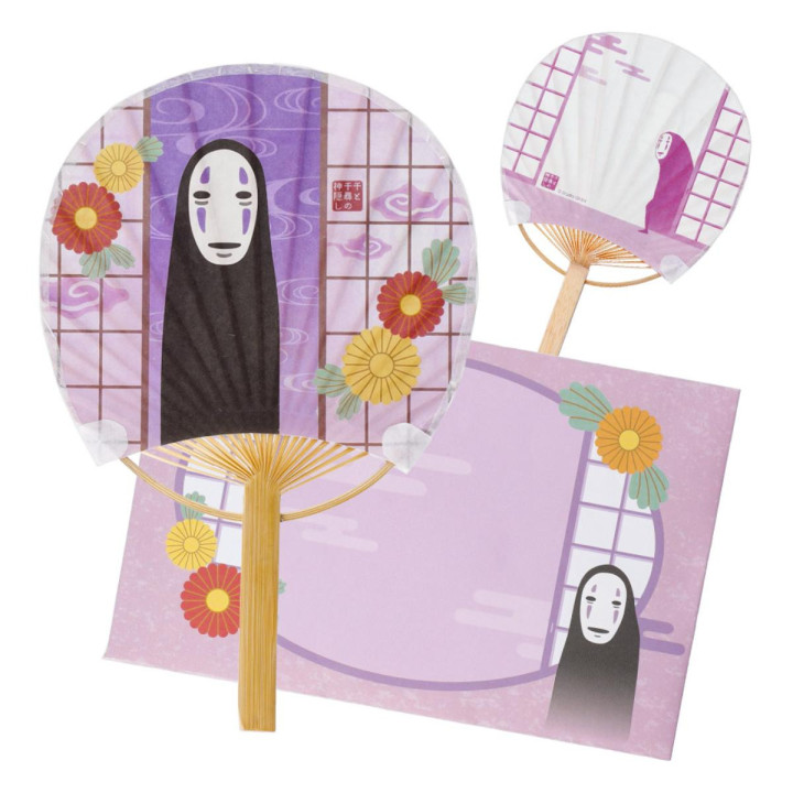 Éventail Bambou & Enveloppe No Face avec Fleur - Le Voyage de Chihiro