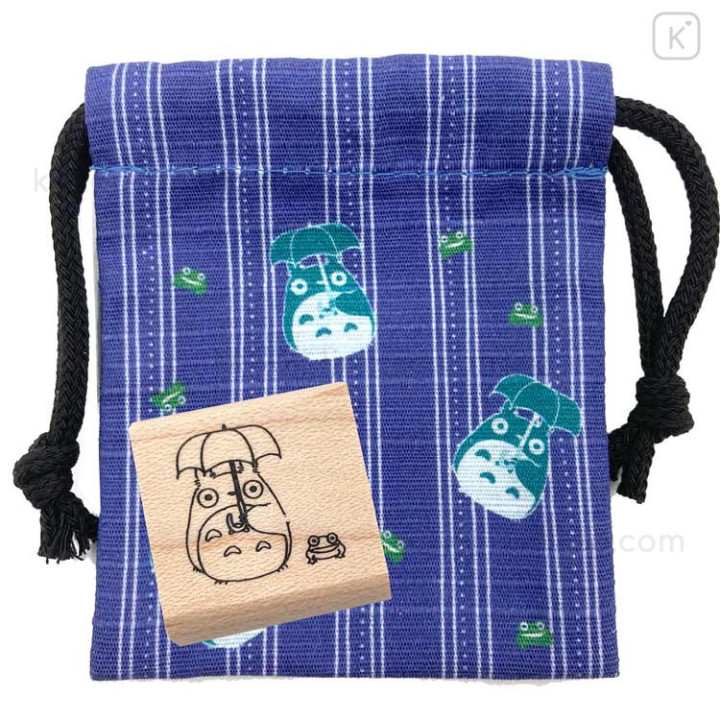 Drawstring pouch with Totoro and the Frog Stamp - My Neighbor Totoro