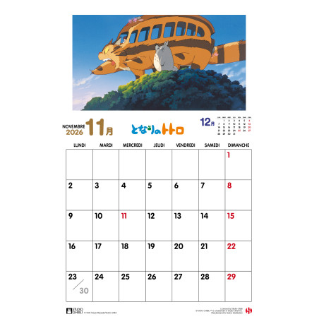 Totoro 2026 Calendar - French version