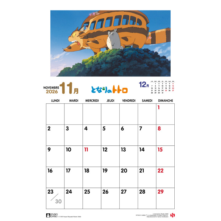 Calendrier Totoro 2026 - FR