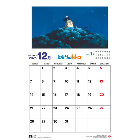 Totoro 2026 Calendar - French version