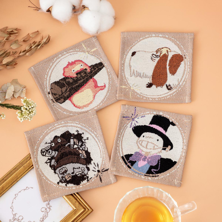 Set of 4 embroidered coasters - Howl’s Moving Castle