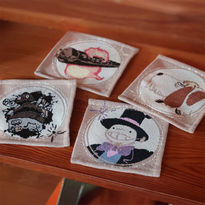Set of 4 embroidered coasters - Howl’s Moving Castle