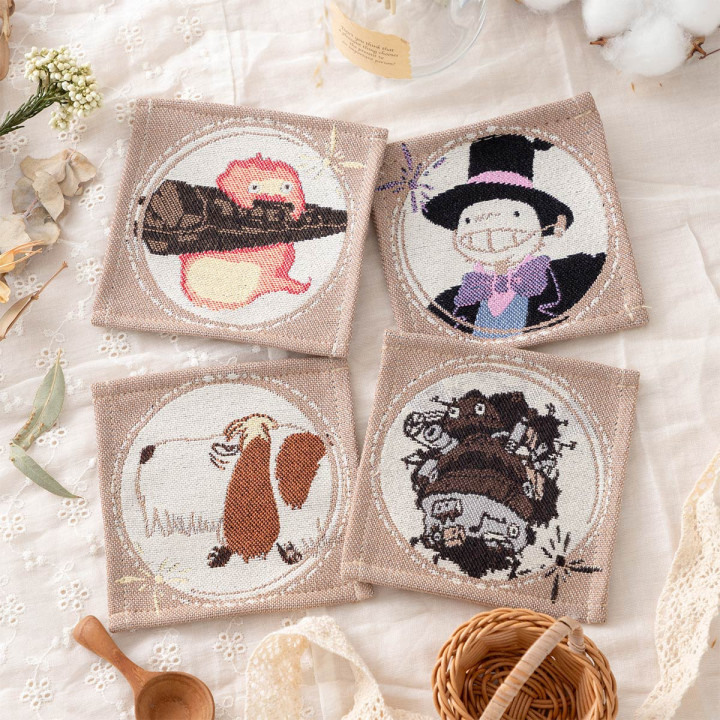 Set of 4 embroidered coasters - Howl’s Moving Castle