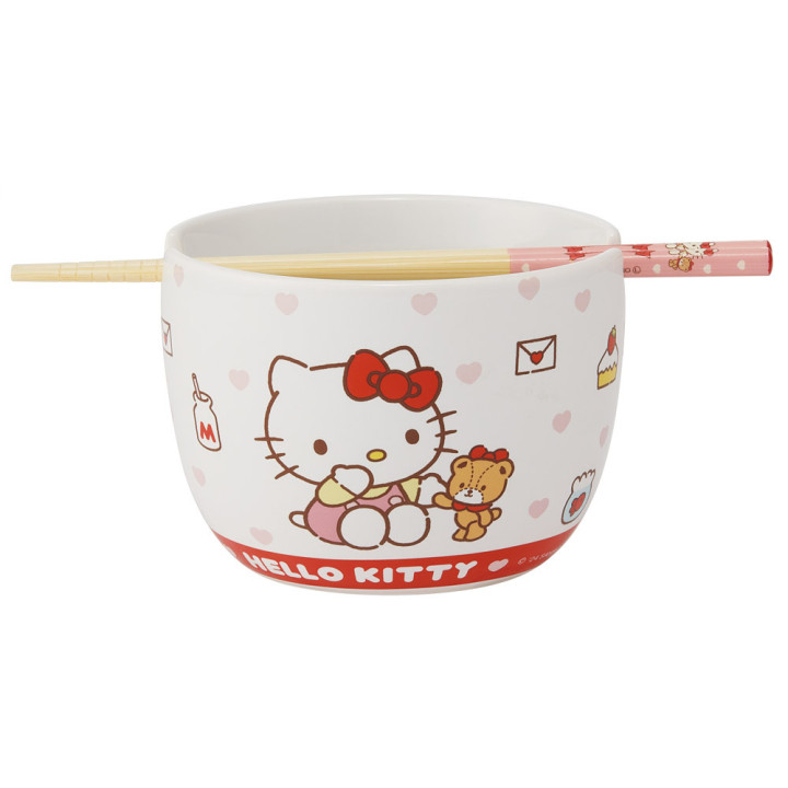 Ceramic bowl & Chopsticks set - Hello Kitty
