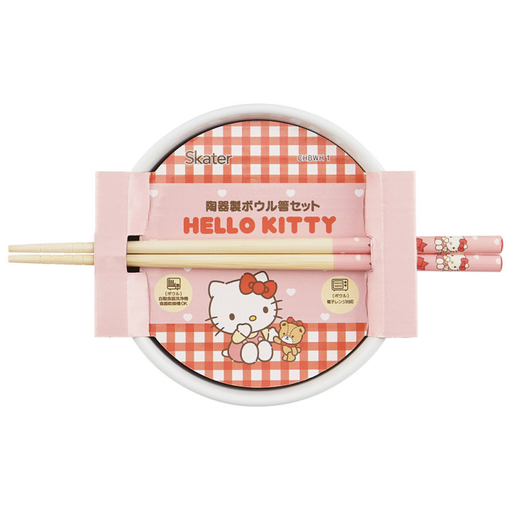 Ceramic bowl & Chopsticks set - Hello Kitty