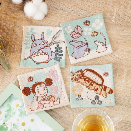 Set of 4 embroidered coasters Botanical Season - My Neighbor Totoro