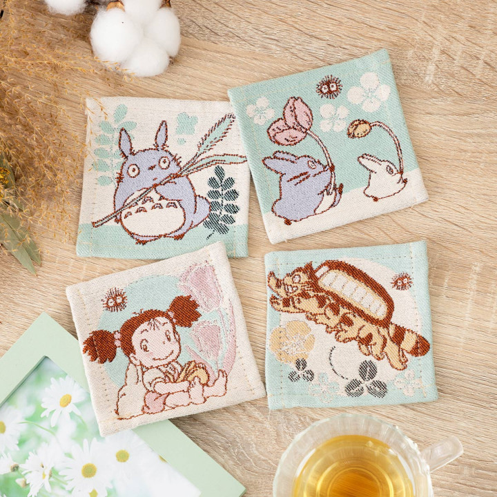 Set of 4 embroidered coasters Botanical Season - My Neighbor Totoro