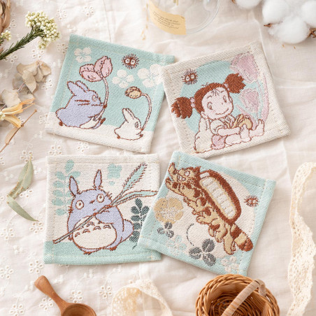Set of 4 embroidered coasters Botanical Season - My Neighbor Totoro